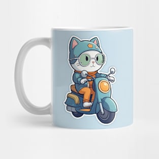 Kawaii cat riding scooter Mug